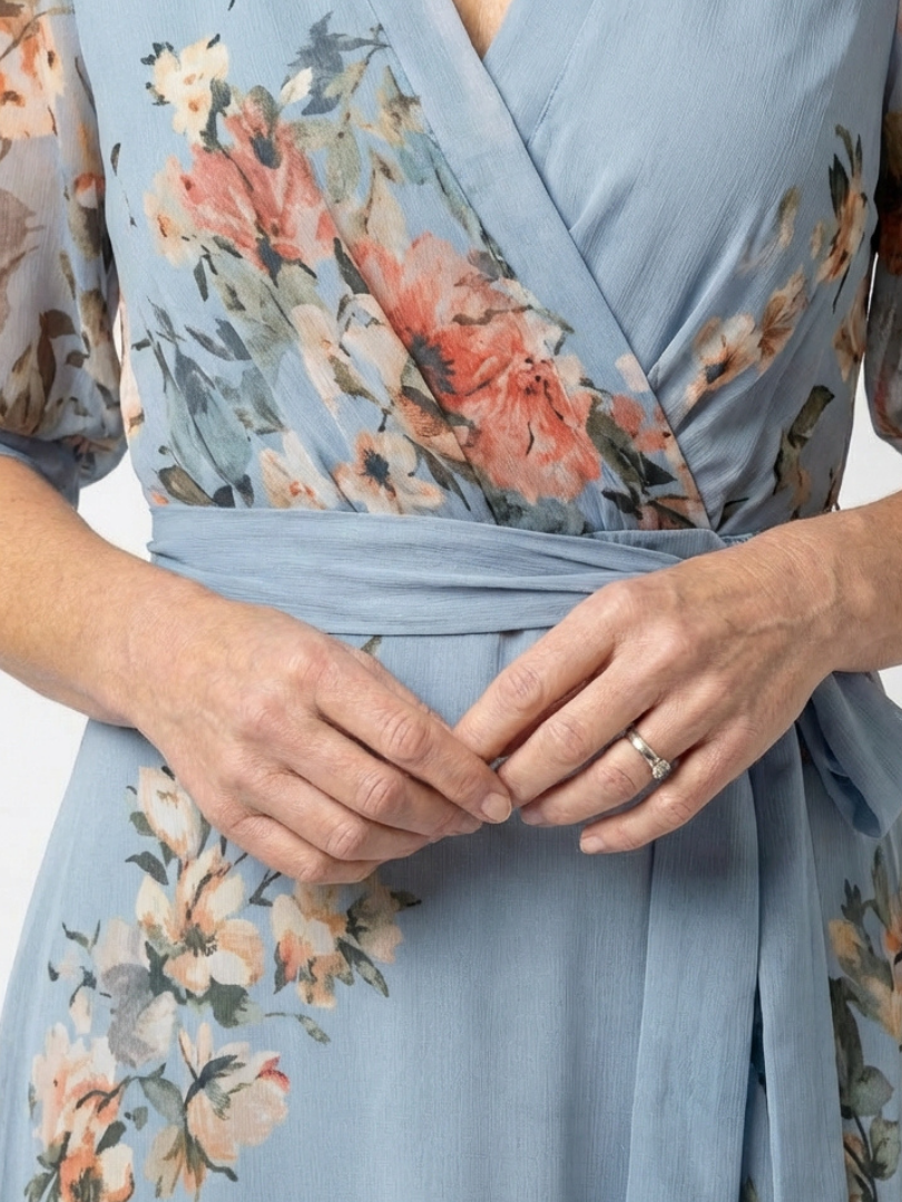 Aurelie | Floral Wrap Maxi Dress with V Neckline