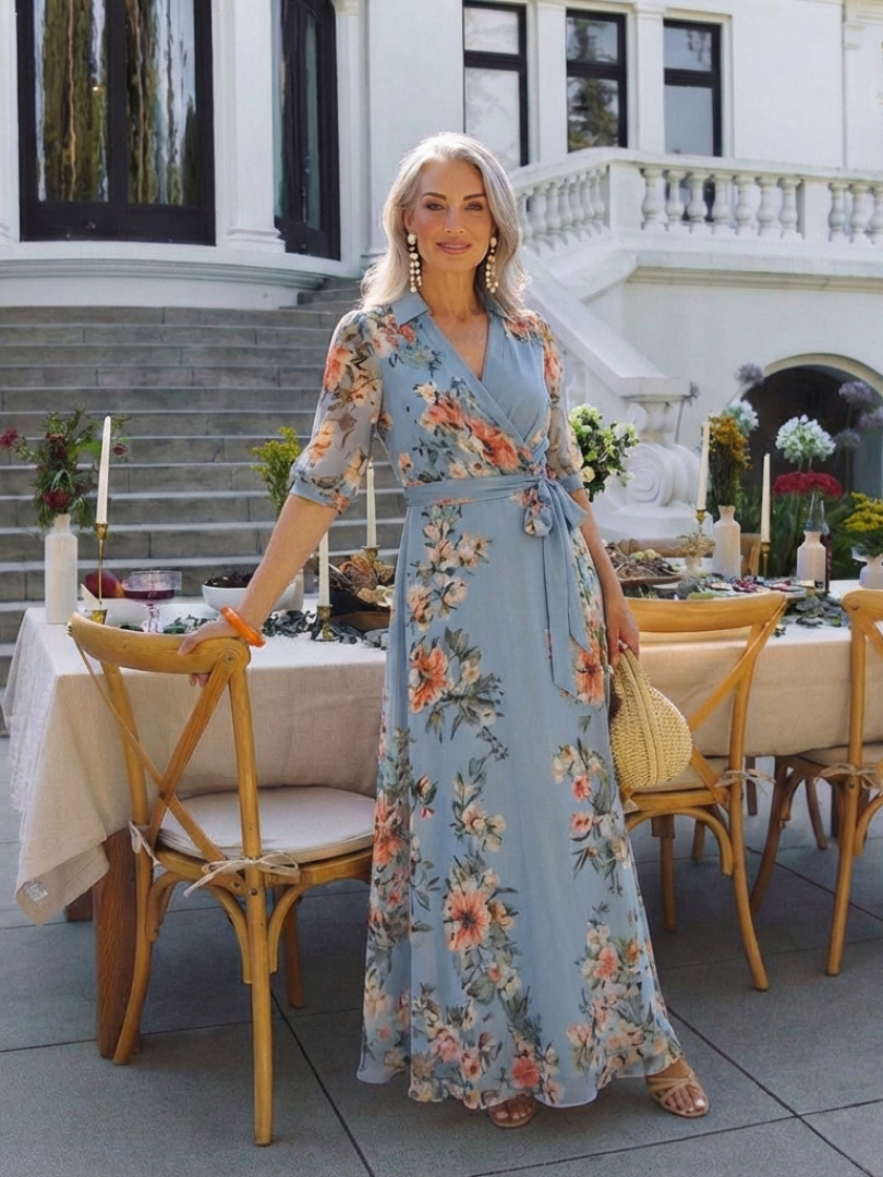 Aurelie | Floral Wrap Maxi Dress with V Neckline