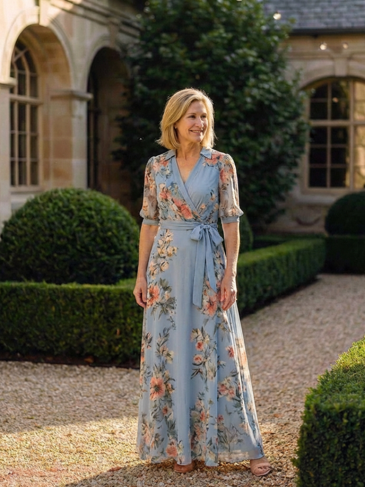 Aurelie | Floral Wrap Maxi Dress with V Neckline