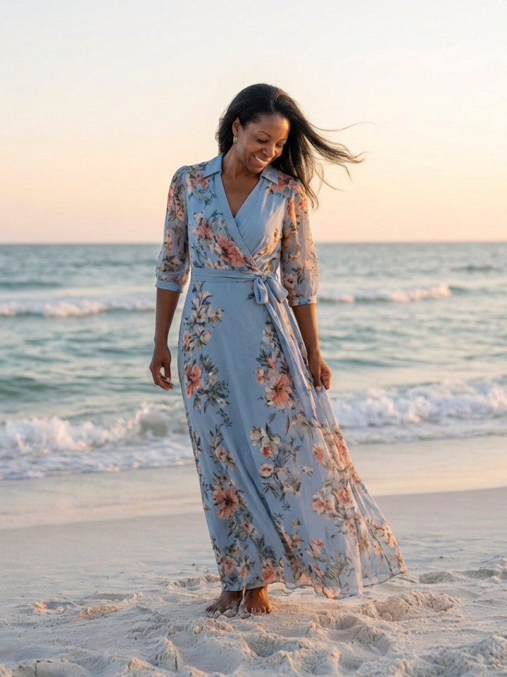 Aurelie | Floral Wrap Maxi Dress with V Neckline