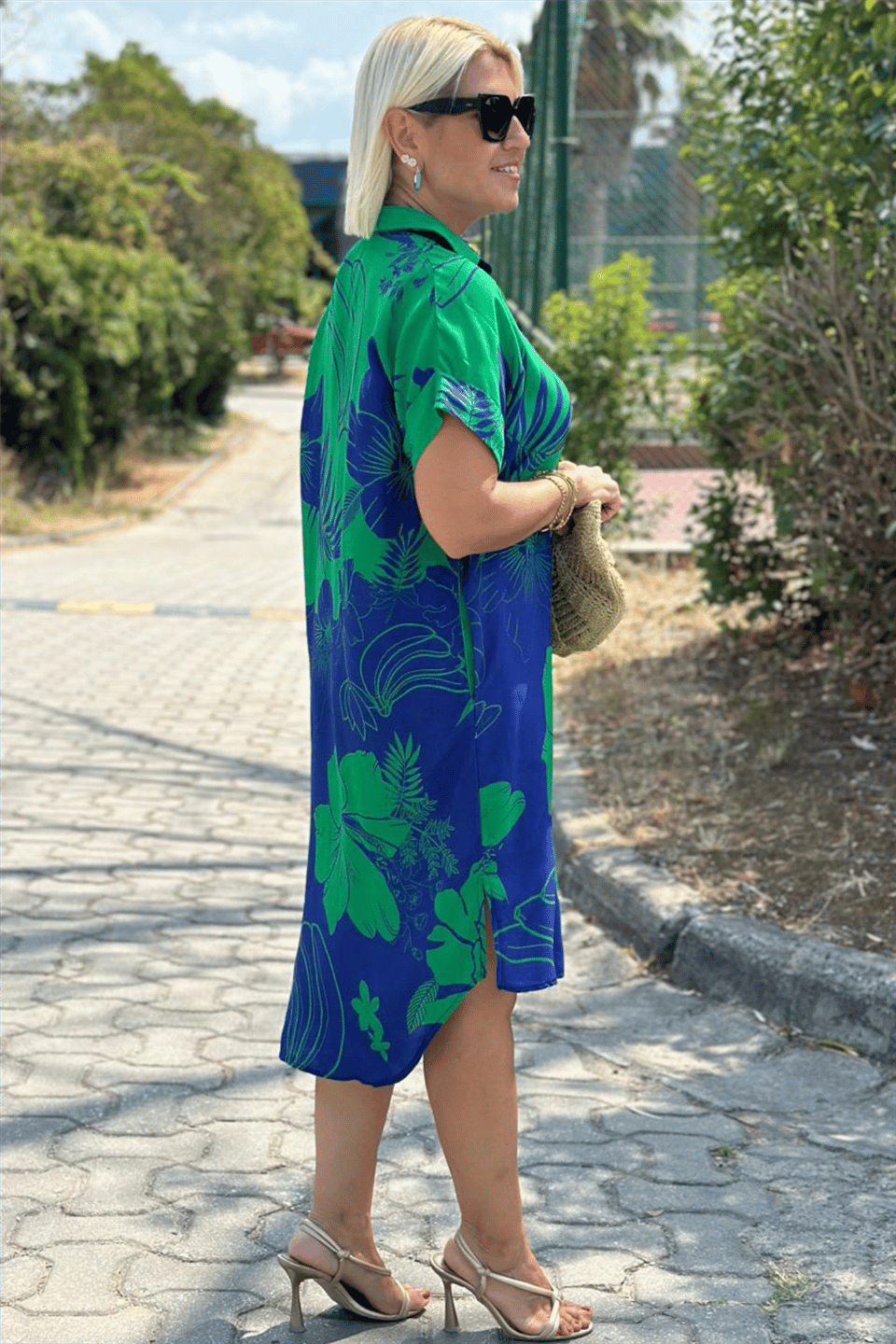 Elaine | Floral Print Shirt Dress with Short Sleeves & Loose Fit