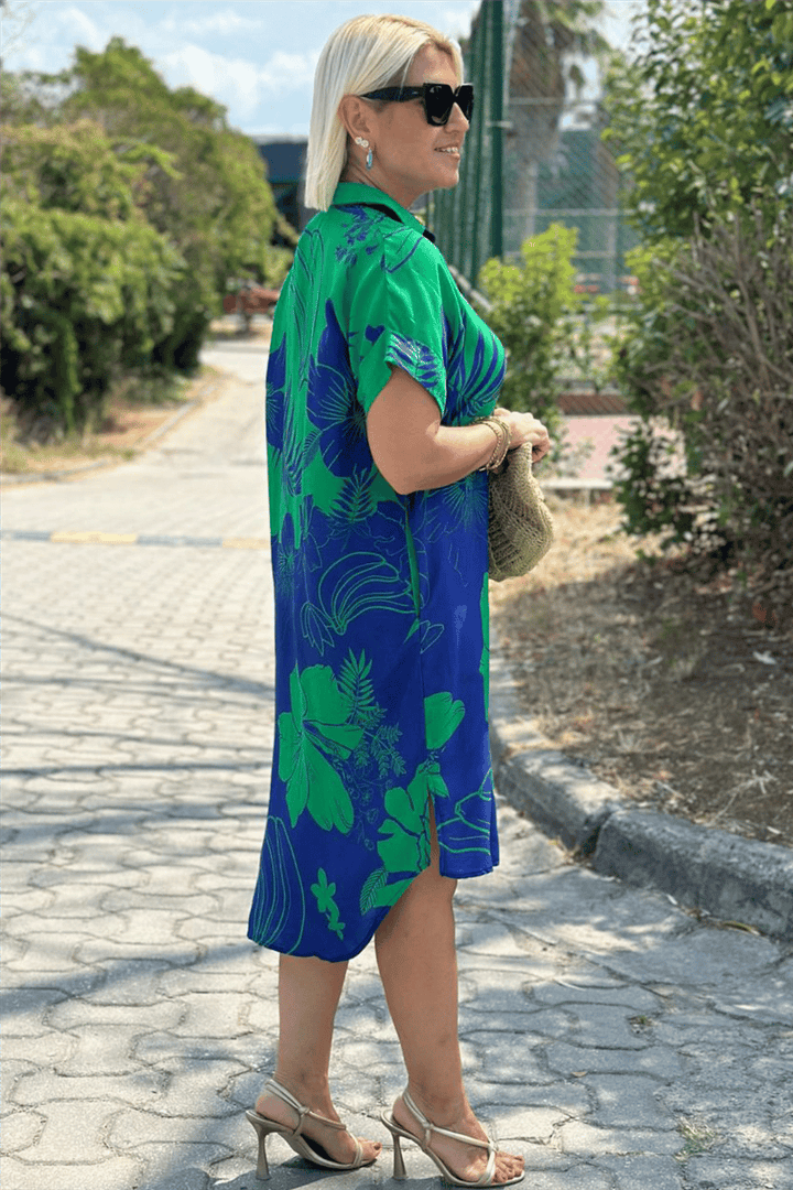 Elaine | Floral Print Shirt Dress with Short Sleeves & Loose Fit